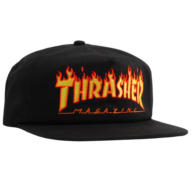 Flame Embroidered Snapback Black