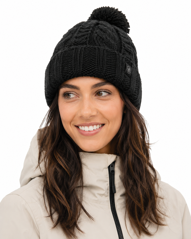 Womens Leaf Beanie Black