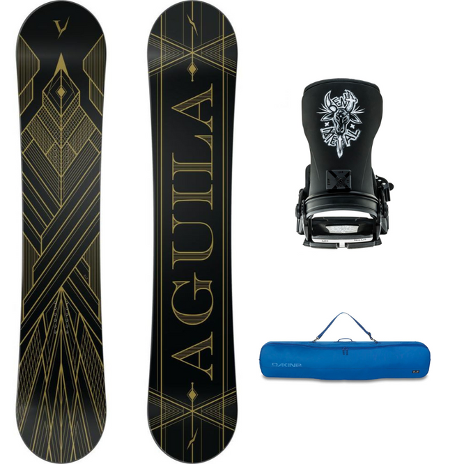 Aguila Black 159 Snowboard + Transfer Black Snowboardbindingen + Pipe Snowboardbag Deep Blue 165