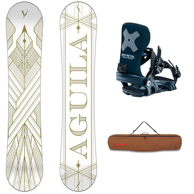 Aguila White 148 Snowboard + Stylist Blue Snowboardbindingen + Pipe Snowboardbag Bison 148