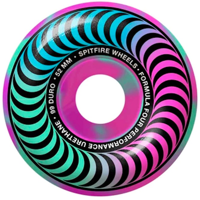 F4 Multiswirl Classic 52mm 99a Pink/Teal  Skateboard Wheels