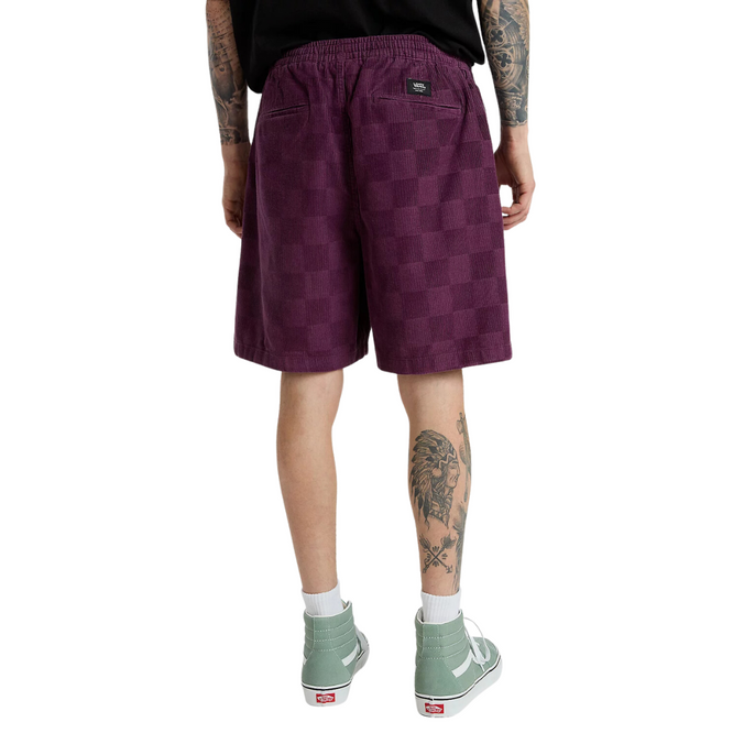 Range Checkerboard Cord Loose Shorts Blackberry Wine