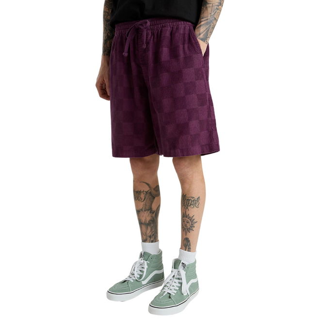 Range Checkerboard Cord Loose Shorts Blackberry Wine