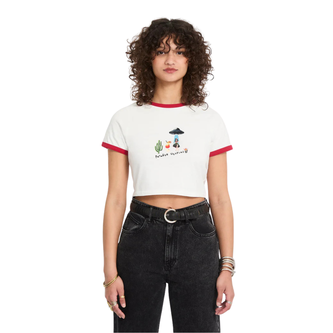 Womens FA Mickey Mason Crop Top Boxy T-Shirt Off White