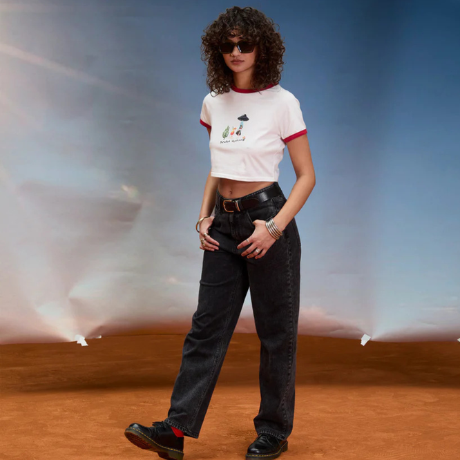 Womens FA Mickey Mason Crop Top Boxy T-Shirt Off White