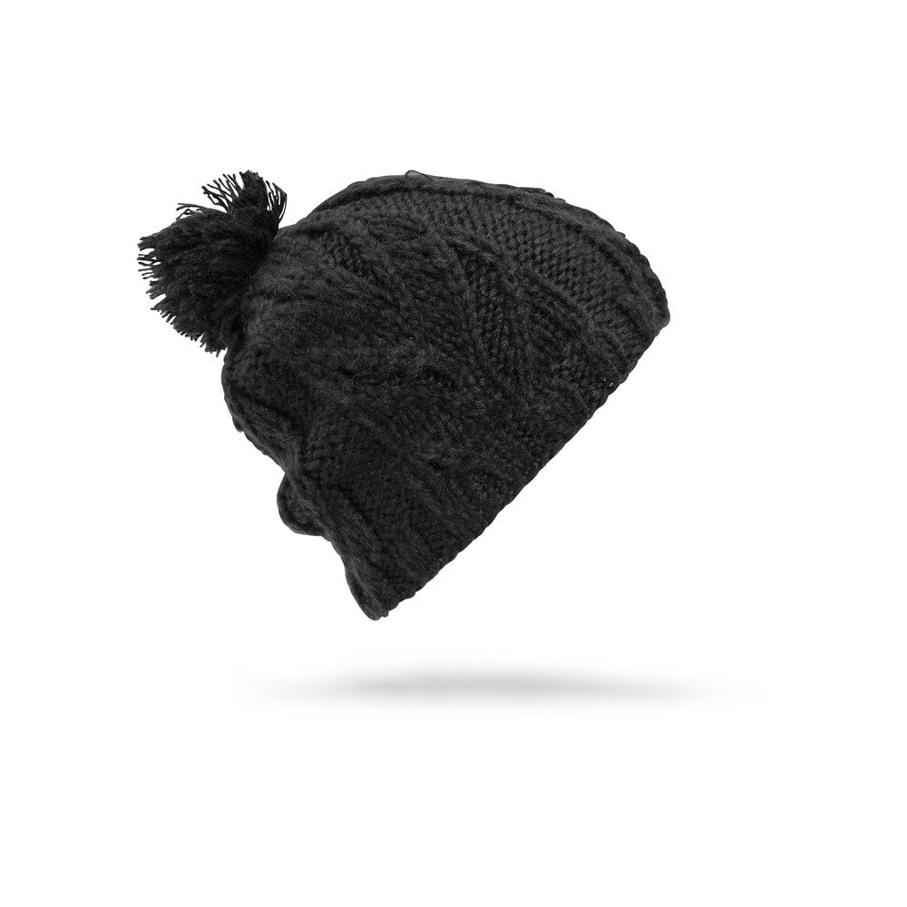 Womens Leaf Beanie Black