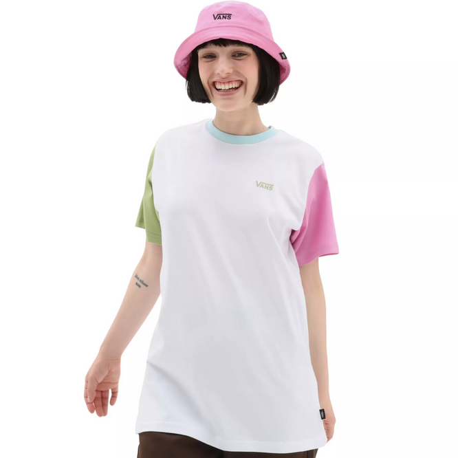Womens Left Chest Colorblock T-shirt White/ Cyclamen Pink