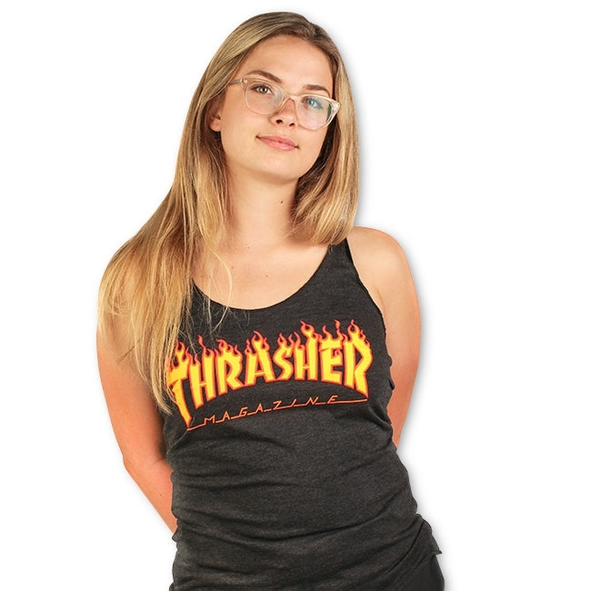 Womens Flame Logo Racerback Tank Black