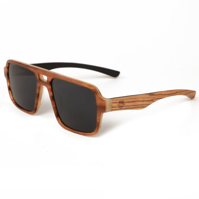 Navigator Two Tone Acetate Two Tone Amber Sunglasses + Grey Lens